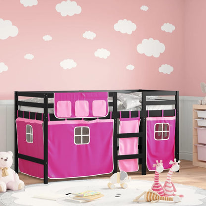 Letto a Soppalco con Tende Bambini Rosa 80x200 cm Massello Pino - homemem39