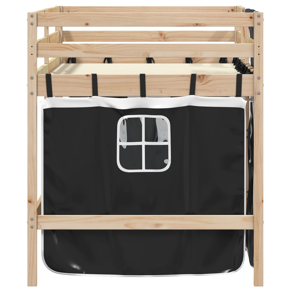 Letto a Soppalco con Tende Bambini Bianco e Nero 90x200 cm Pino - homemem39