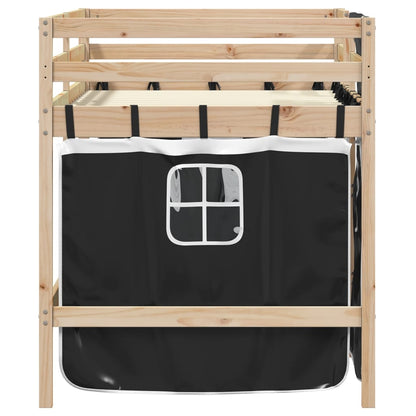 Letto a Soppalco con Tende Bambini Bianco e Nero 90x200 cm Pino - homemem39