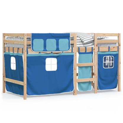 Letto a Soppalco con Tende Bambini Blu 90x200 cm Massello Pino - homemem39