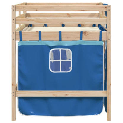 Letto a Soppalco con Tende Bambini Blu 90x200 cm Massello Pino - homemem39