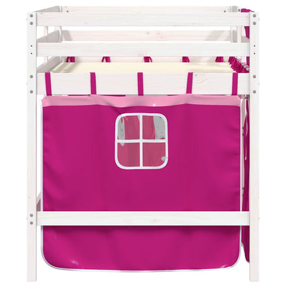 Letto a Soppalco con Tende Bambini Rosa 90x190 cm Massello Pino