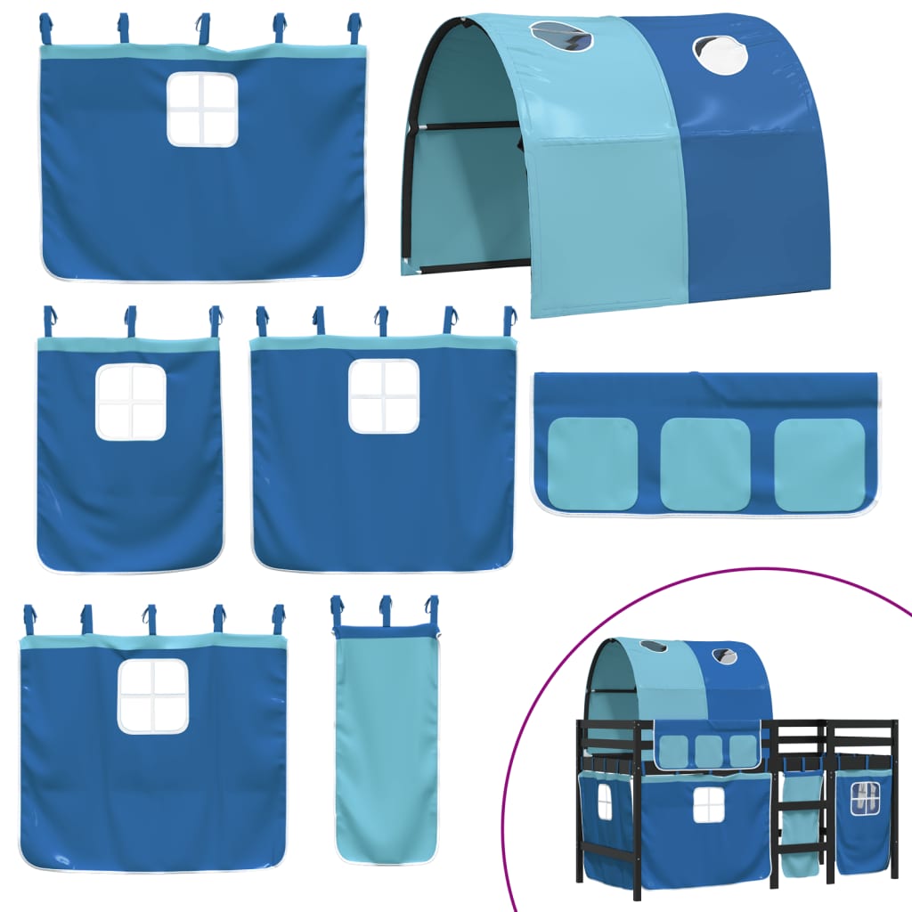 Letto a Soppalco con Tunnel Bambini Blu 80x200cm Massello Pino - homemem39