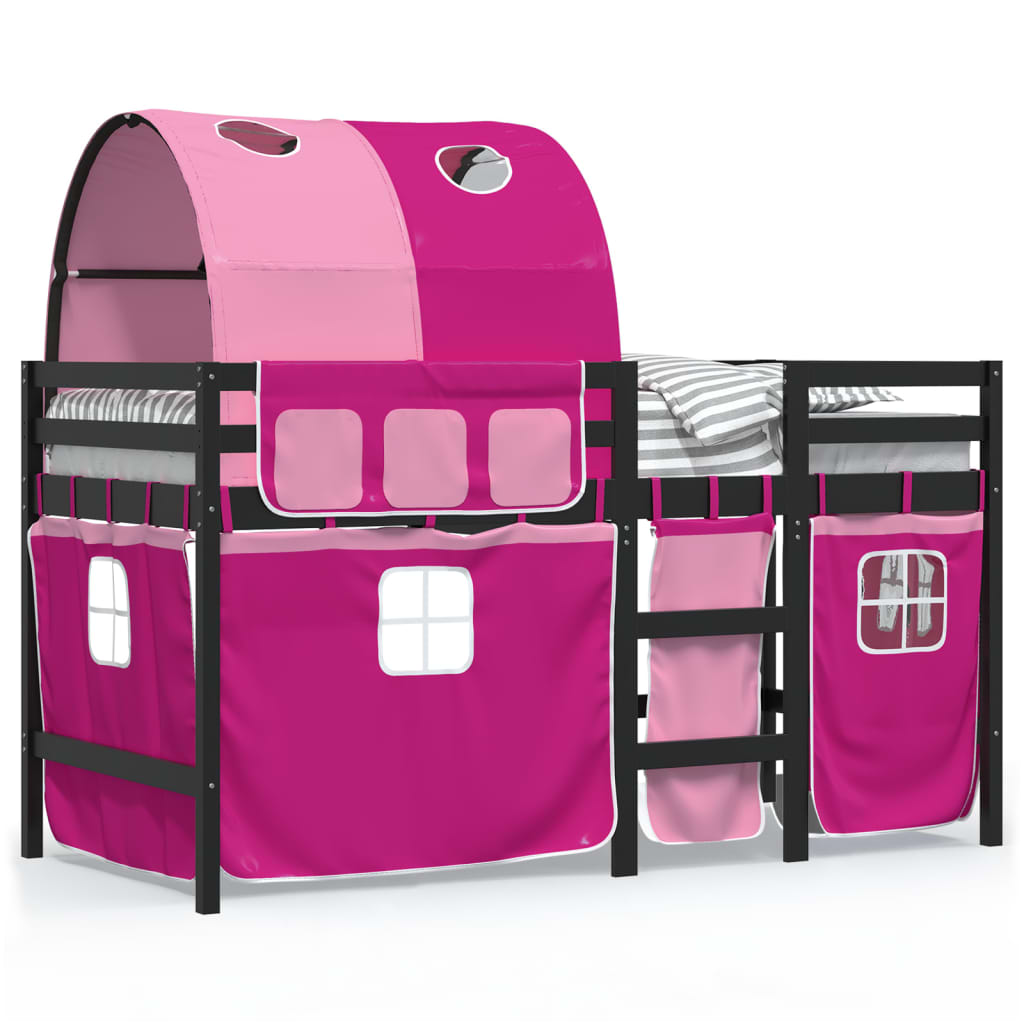 Letto a Soppalco con Tunnel Bambini Rosa 80x200cm Massello Pino - homemem39