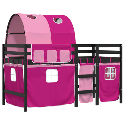 Letto a Soppalco con Tunnel Bambini Rosa 80x200cm Massello Pino - homemem39