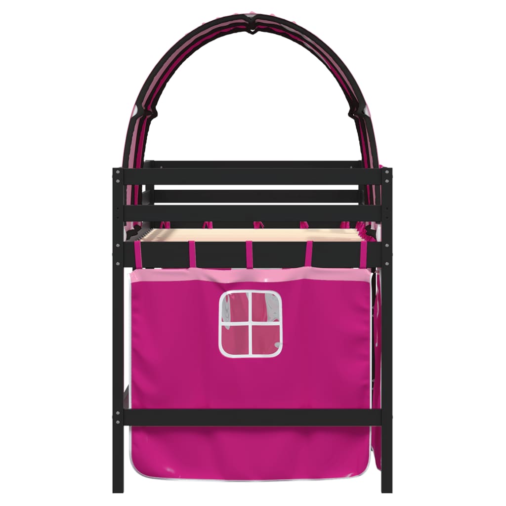Letto a Soppalco con Tunnel Bambini Rosa 80x200cm Massello Pino - homemem39
