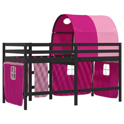 Letto a Soppalco con Tunnel Bambini Rosa 80x200cm Massello Pino - homemem39