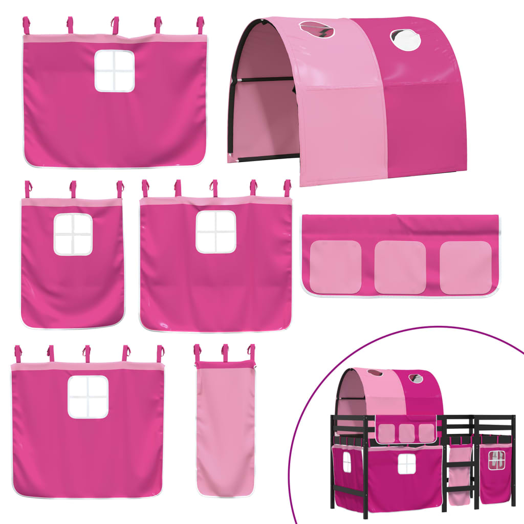 Letto a Soppalco con Tunnel Bambini Rosa 80x200cm Massello Pino - homemem39