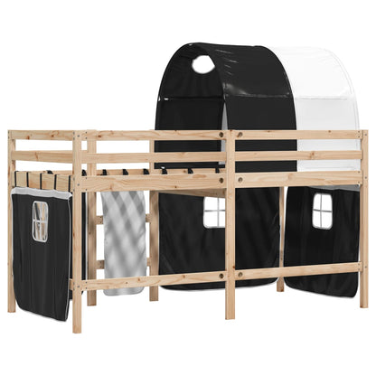 Letto a Soppalco con Tunnel Bambini Bianco e Nero 90x200cm Pino