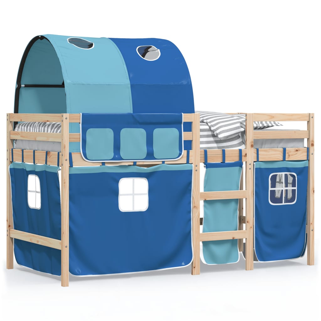Letto a Soppalco con Tunnel Bambini Blu 90x200cm Massello Pino - homemem39