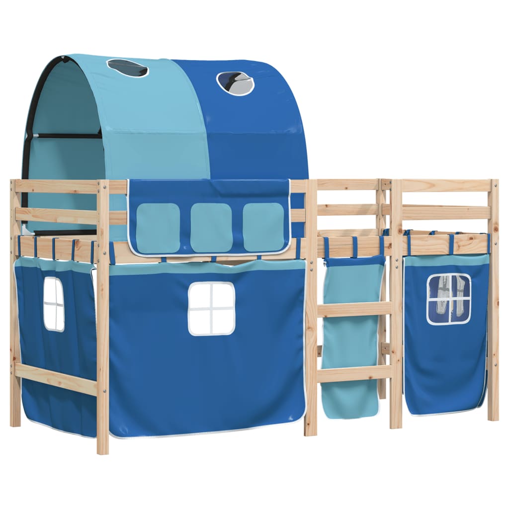Letto a Soppalco con Tunnel Bambini Blu 90x200cm Massello Pino - homemem39