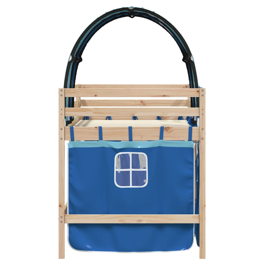 Letto a Soppalco con Tunnel Bambini Blu 90x200cm Massello Pino - homemem39