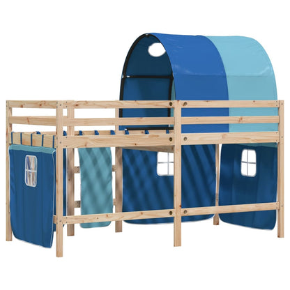 Letto a Soppalco con Tunnel Bambini Blu 90x200cm Massello Pino - homemem39
