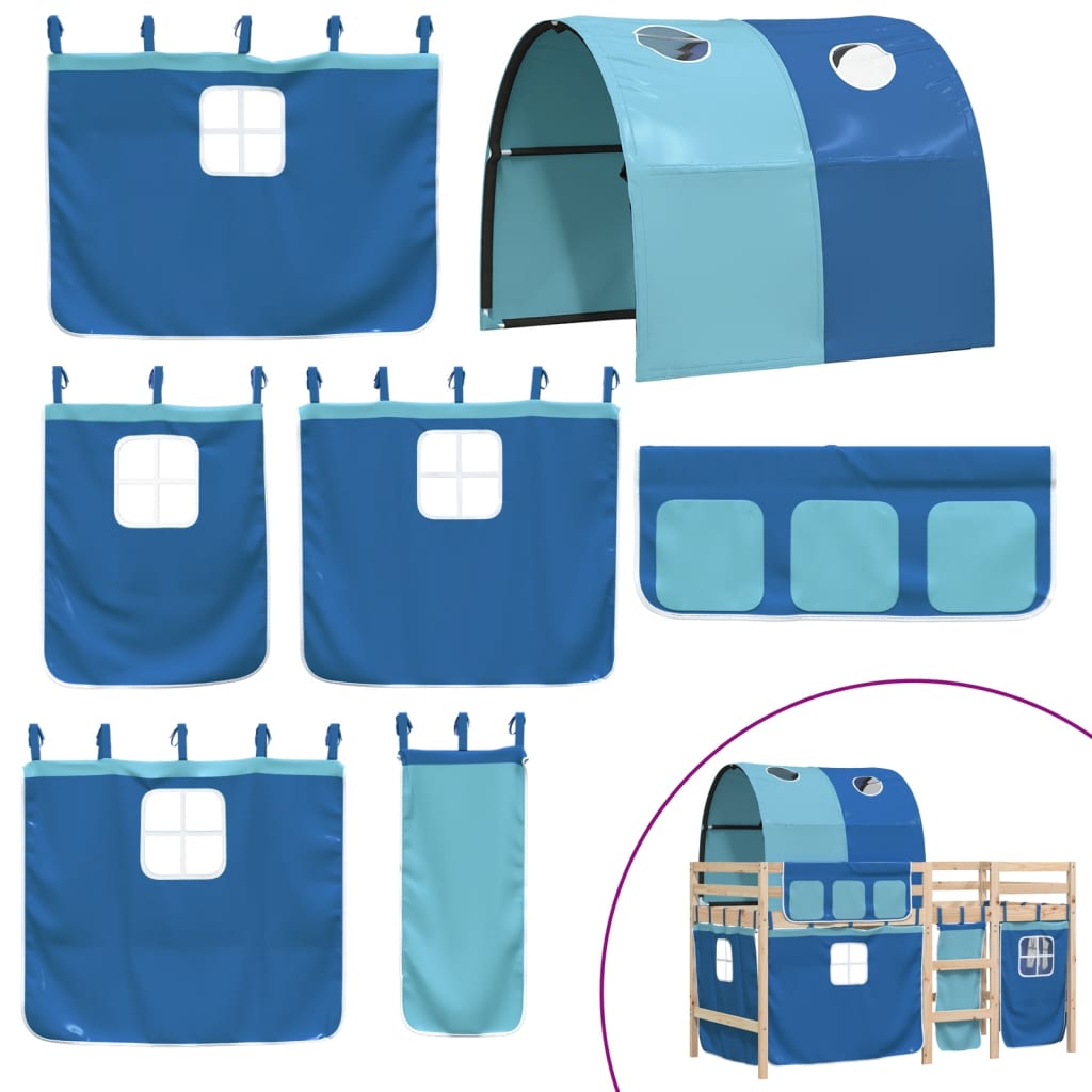 Letto a Soppalco con Tunnel Bambini Blu 90x200cm Massello Pino - homemem39