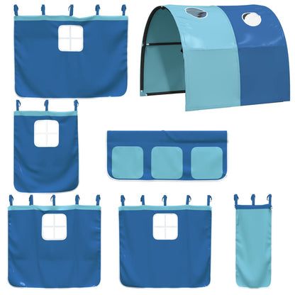Letto a Soppalco con Tunnel Bambini Blu 90x200cm Massello Pino - homemem39