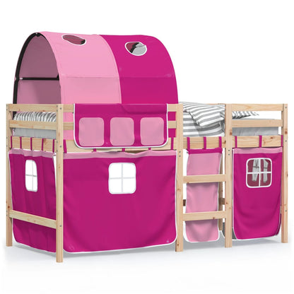 Letto a Soppalco con Tunnel Bambini Rosa 90x200cm Massello Pino - homemem39