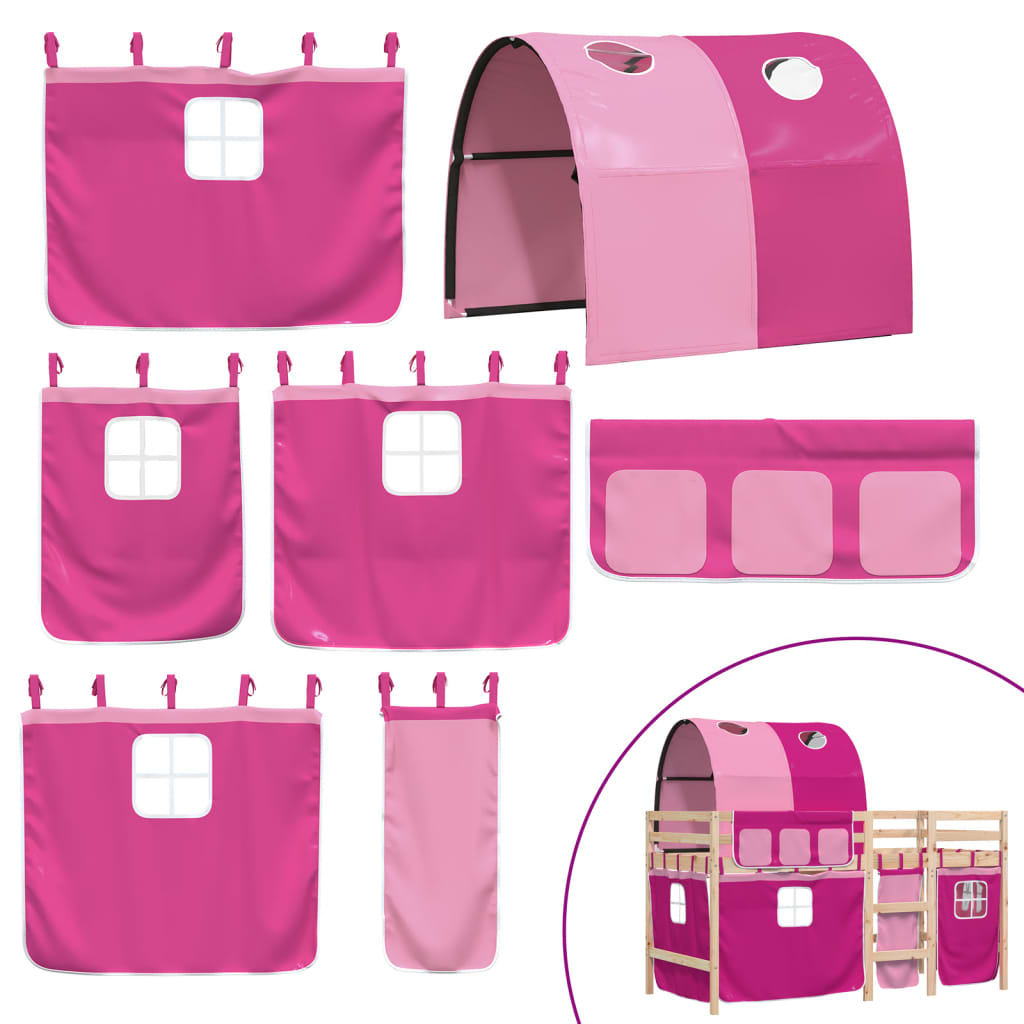 Letto a Soppalco con Tunnel Bambini Rosa 90x200cm Massello Pino - homemem39