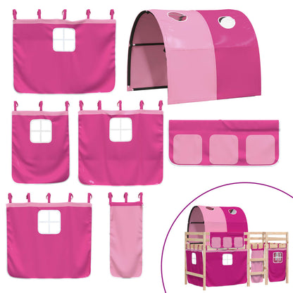 Letto a Soppalco con Tunnel Bambini Rosa 90x200cm Massello Pino - homemem39