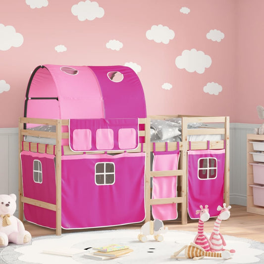 Letto a Soppalco con Tunnel Bambini Rosa 90x200cm Massello Pino - homemem39
