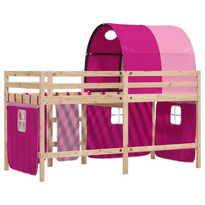 Letto a Soppalco con Tunnel Bambini Rosa 90x190cm Massello Pino