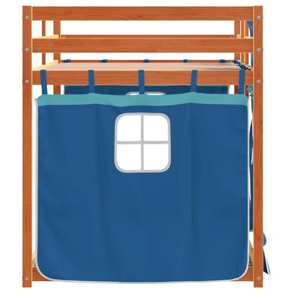 Letto a Castello senza Materasso Marrone e Blu 90x200 cm Legno Massello di Pino