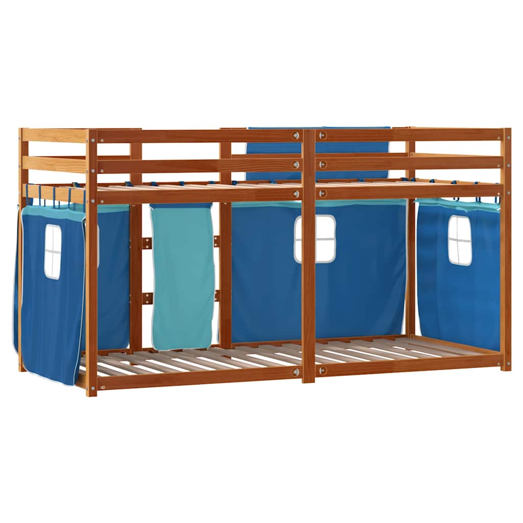 Letto a Castello senza Materasso Marrone e Blu 90x200 cm Legno Massello di Pino