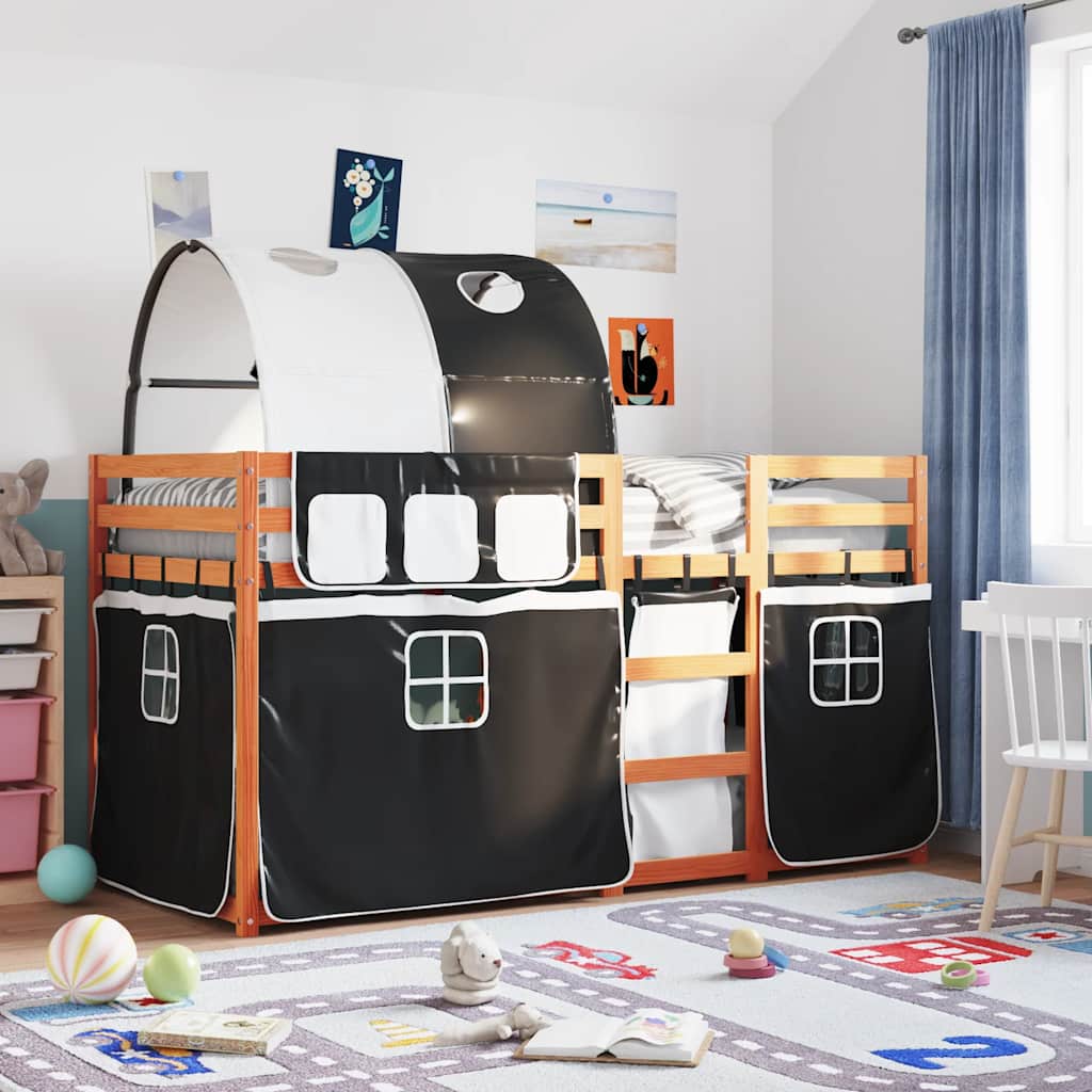 Letto a Castello senza Materasso Bianco e Nero 90x200cm in Pino | homemem39