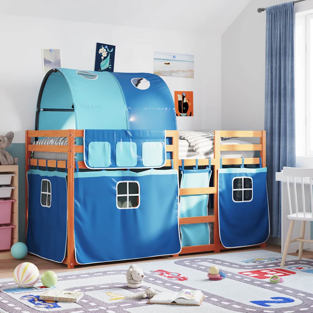 Letto a Castello senza Materasso Blu 90x200cm Massello Pino