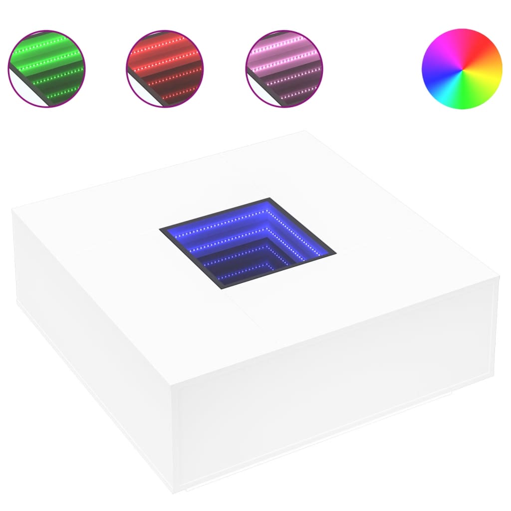 Tavolino da Salotto con LED Infinity Bianco 100x100x40 cm | homemem39