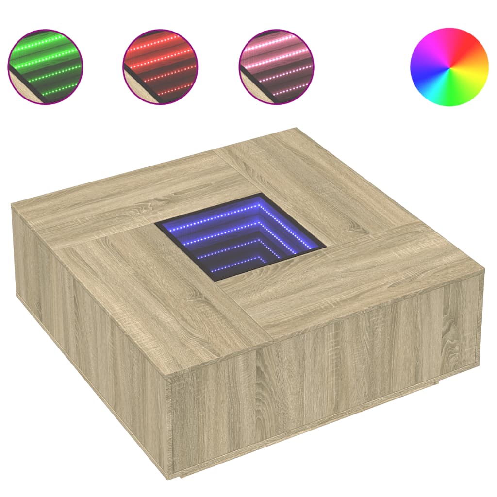 Tavolino da Salotto con LED Infinity Rovere Sonoma 100x100x40cm
