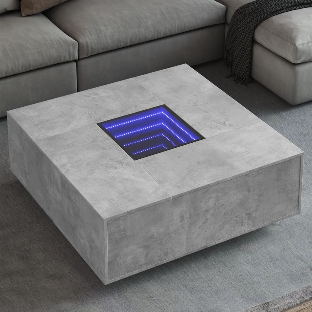 Tavolino Salotto con LED Infinity Grigio Cemento 100x100x40 cm | homemem39