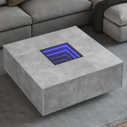Tavolino Salotto con LED Infinity Grigio Cemento 100x100x40 cm | homemem39