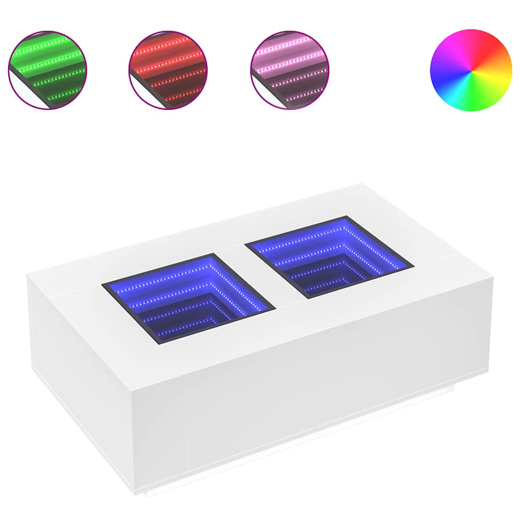 Tavolino da Salotto con LED Infinity Bianco 116x69x40 cm