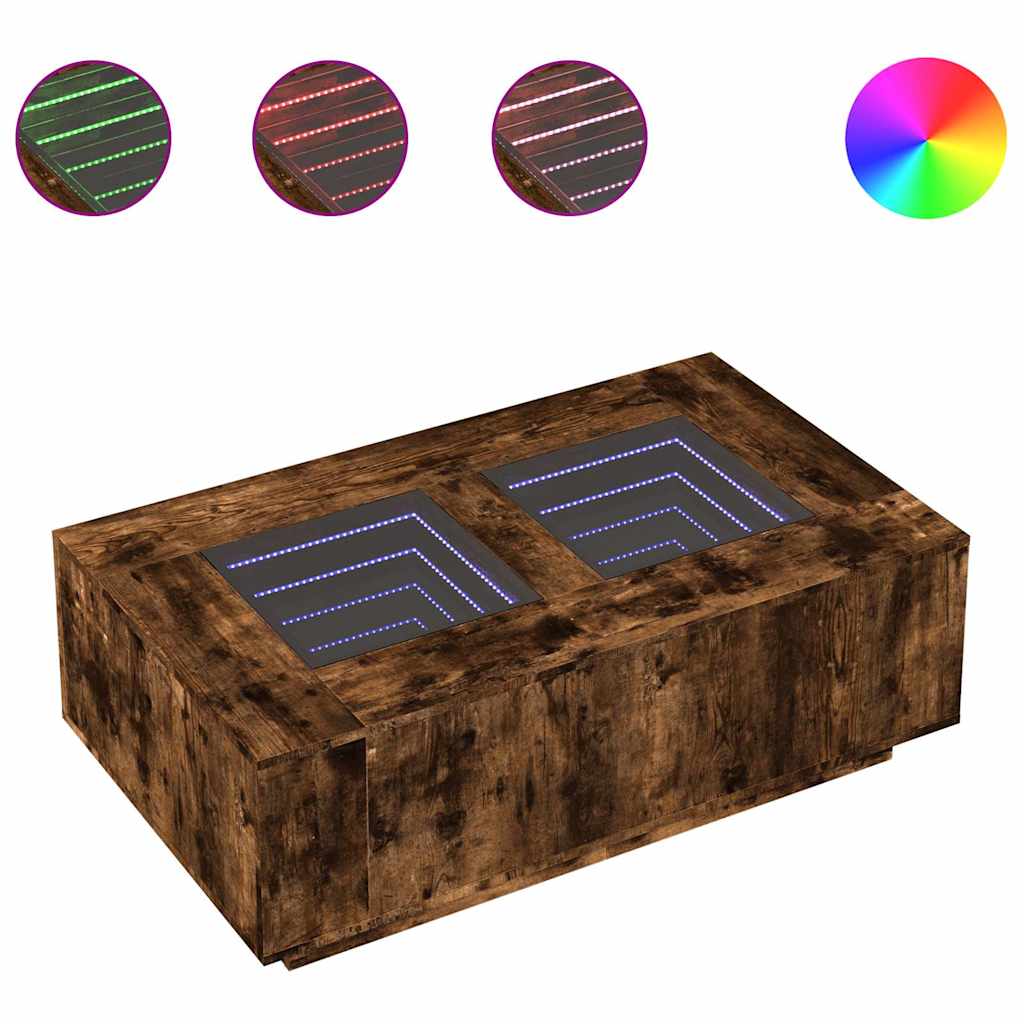 Tavolino da Salotto con LED Infinity Rovere Fumo 116x69x40 cm | homemem39