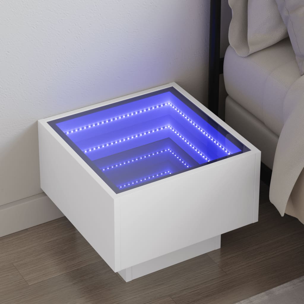 Comodino con LED Infinity Bianco 40x40x30 cm | homemem39