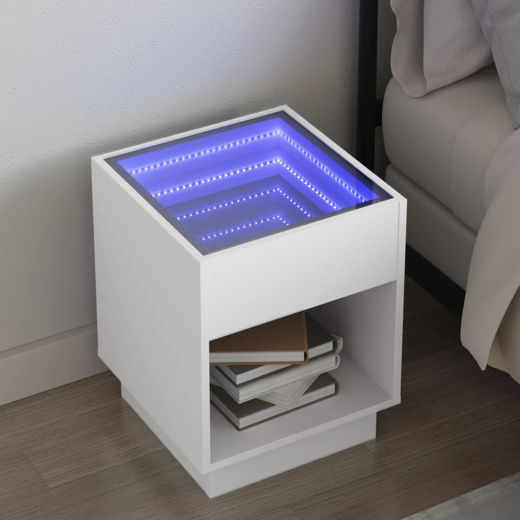 Comodino con LED Infinity Bianco 40x40x50 cm - homemem39