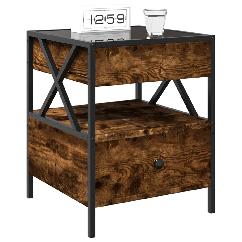Comodino con LED Infinity Rovere Fumo 40x40x51 cm | homemem39