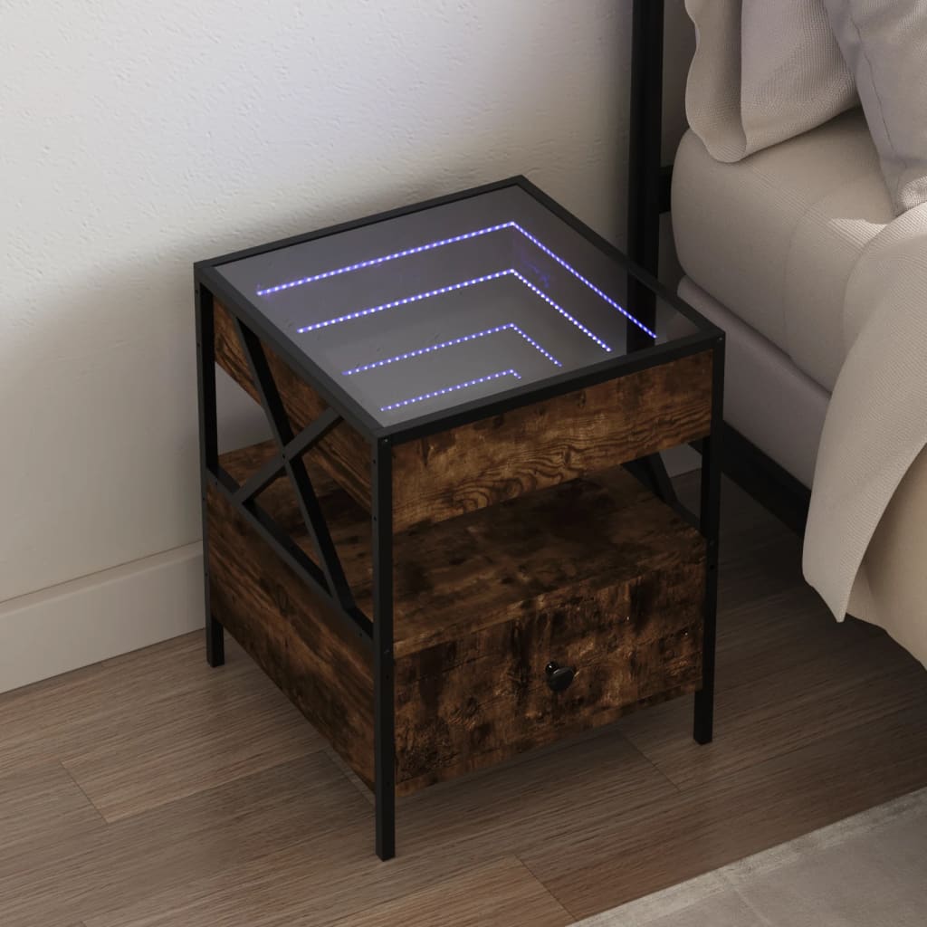 Comodino con LED Infinity Rovere Fumo 40x40x51 cm | homemem39
