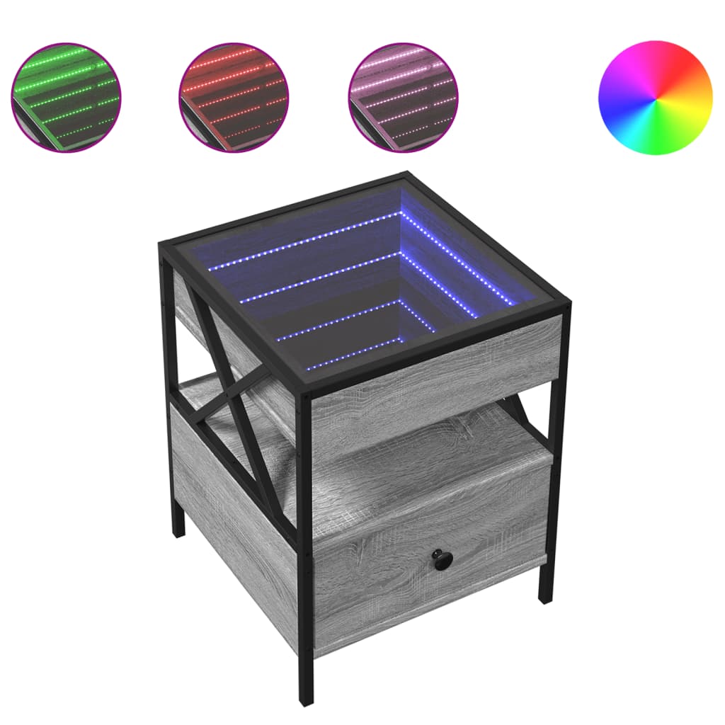 Comodino con LED Infinity Grigio Sonoma 40x40x51 cm - homemem39