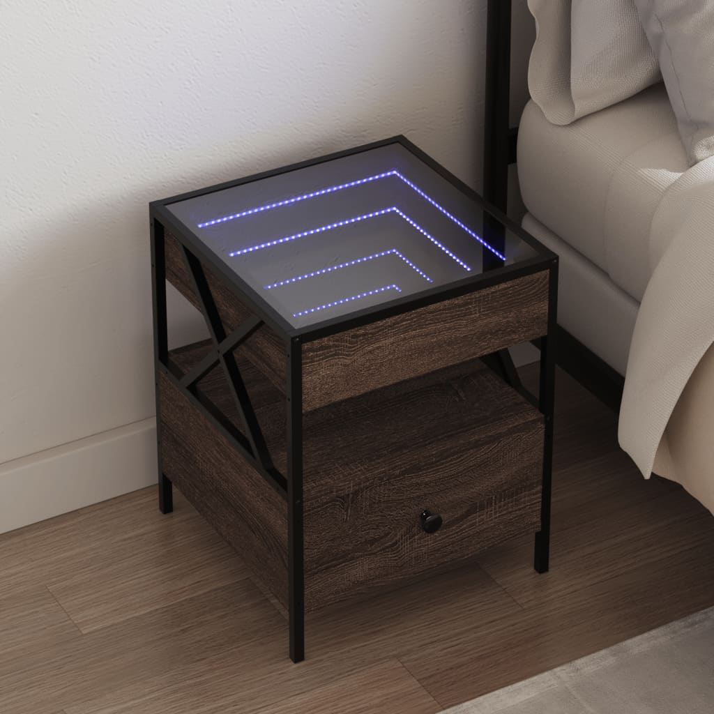 Comodino con LED Infinity Rovere Marrone 40x40x51 cm | homemem39