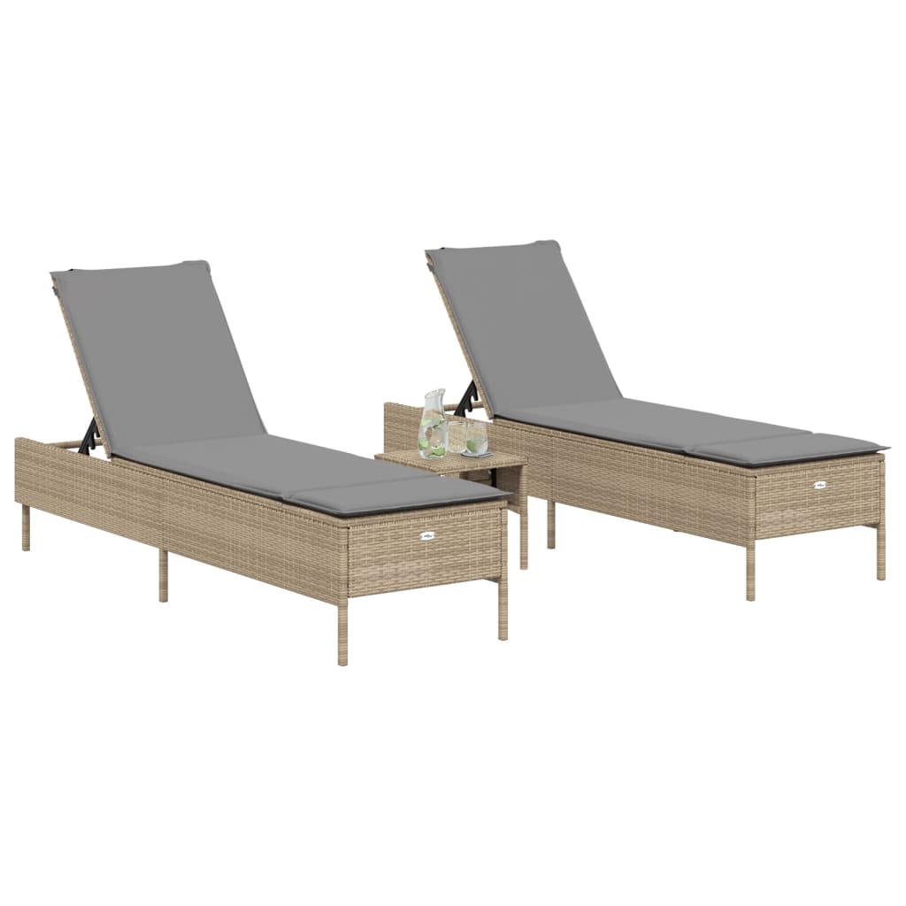 Set Lettini Prendisole con Cuscini 3pz Marrone in Polyrattan