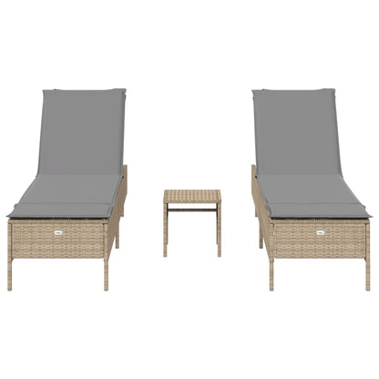 Set Lettini Prendisole con Cuscini 3pz Marrone in Polyrattan