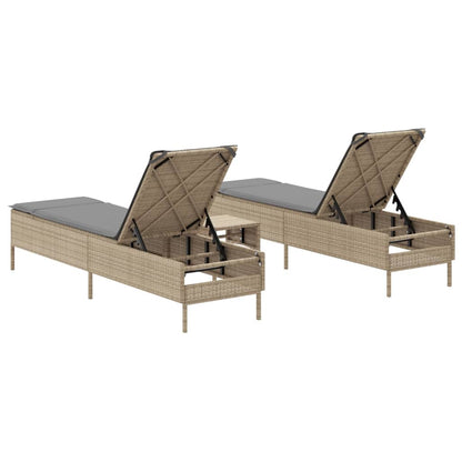 Set Lettini Prendisole con Cuscini 3pz Marrone in Polyrattan