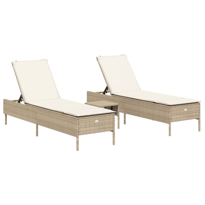 Set Lettini Prendisole con Cuscini 3pz Beige in Polyrattan