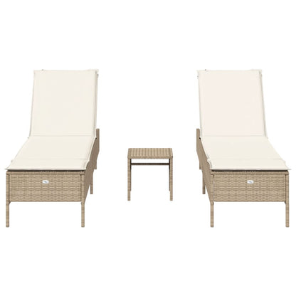 Set Lettini Prendisole con Cuscini 3pz Beige in Polyrattan