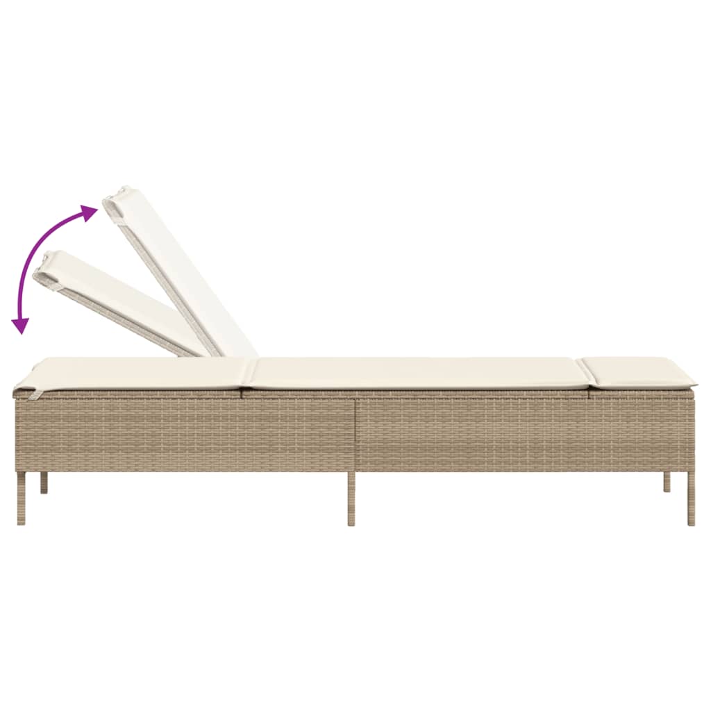 Set Lettini Prendisole con Cuscini 3pz Beige in Polyrattan