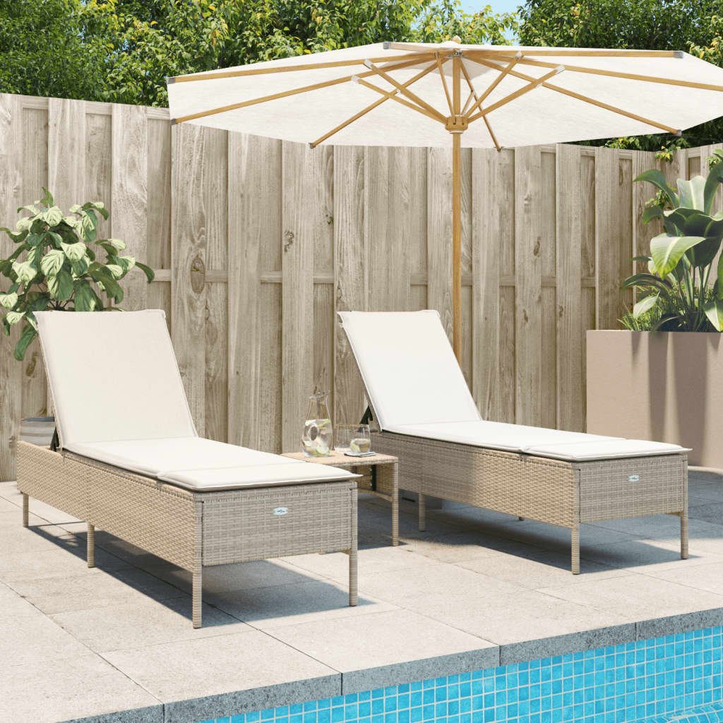 Set Lettini Prendisole con Cuscini 3pz Beige in Polyrattan