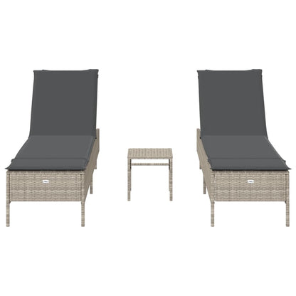 Set Lettini Prendisole con Cuscini 3pz Grigio Chiaro Polyrattan