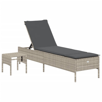 Set Lettini Prendisole con Cuscini 3pz Grigio Chiaro Polyrattan