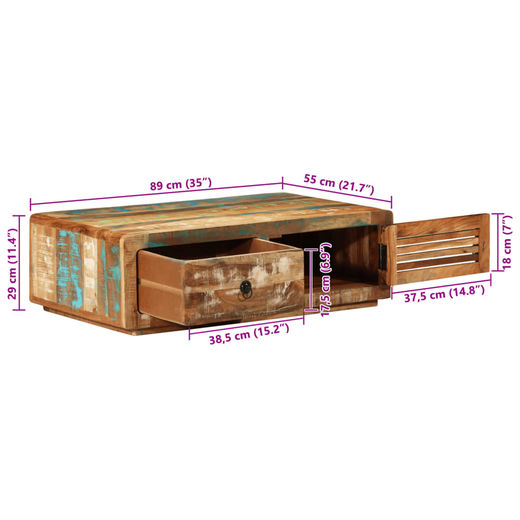 Tavolino da Salotto 89x55x29 cm in Legno Massello di Recupero | homemem39